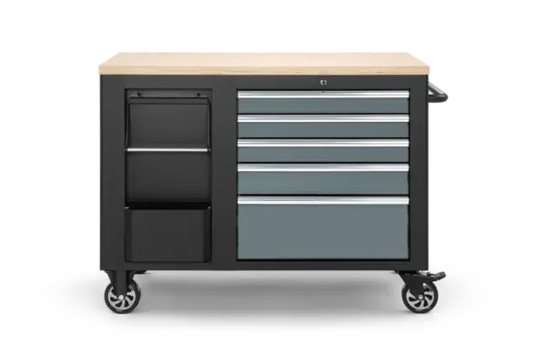 HBM Werkzeugwagen, mobile Werkbank 114 cm mit Holzarbeitsplatte, Schwarz/Grau – Bild 5