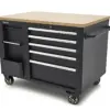 HBM Werkzeugwagen, mobile Werkbank 114 cm mit Holzarbeitsplatte, schwarz