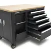 HBM Werkzeugwagen, mobile Werkbank 114 cm mit Holzarbeitsplatte, schwarz – Bild 5