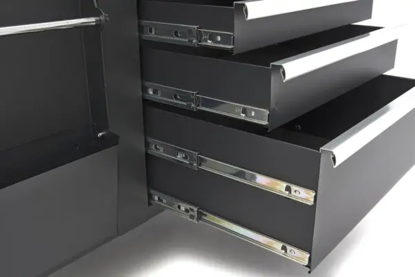 HBM Werkzeugwagen, mobile Werkbank 114 cm mit Holzarbeitsplatte, schwarz – Bild 6