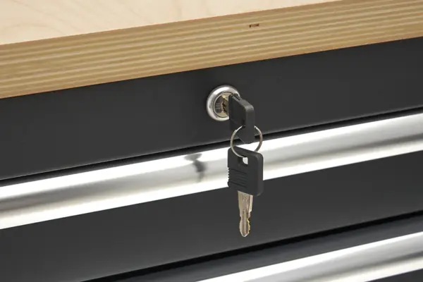 HBM Werkzeugwagen, mobile Werkbank 114 cm mit Holzarbeitsplatte, schwarz – Bild 7