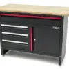 HBM Werkbank 120 cm mit 4 Schubladen, 1 Tür und Holzplatte - Schwarz