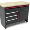 HBM Werkbank 120 cm mit 4 Schubladen, 1 Tür und Holzplatte - Schwarz – Bild 2