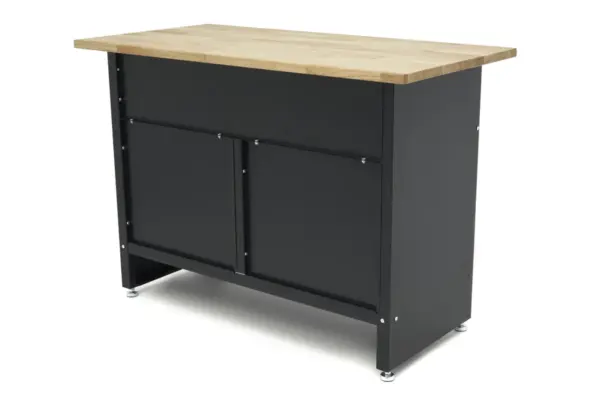 HBM Werkbank 120 cm mit 4 Schubladen, 1 Tür und Holzplatte - Schwarz – Bild 4