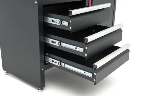 HBM Werkbank 120 cm mit 4 Schubladen, 1 Tür und Holzplatte – Schwarz – Bild 6