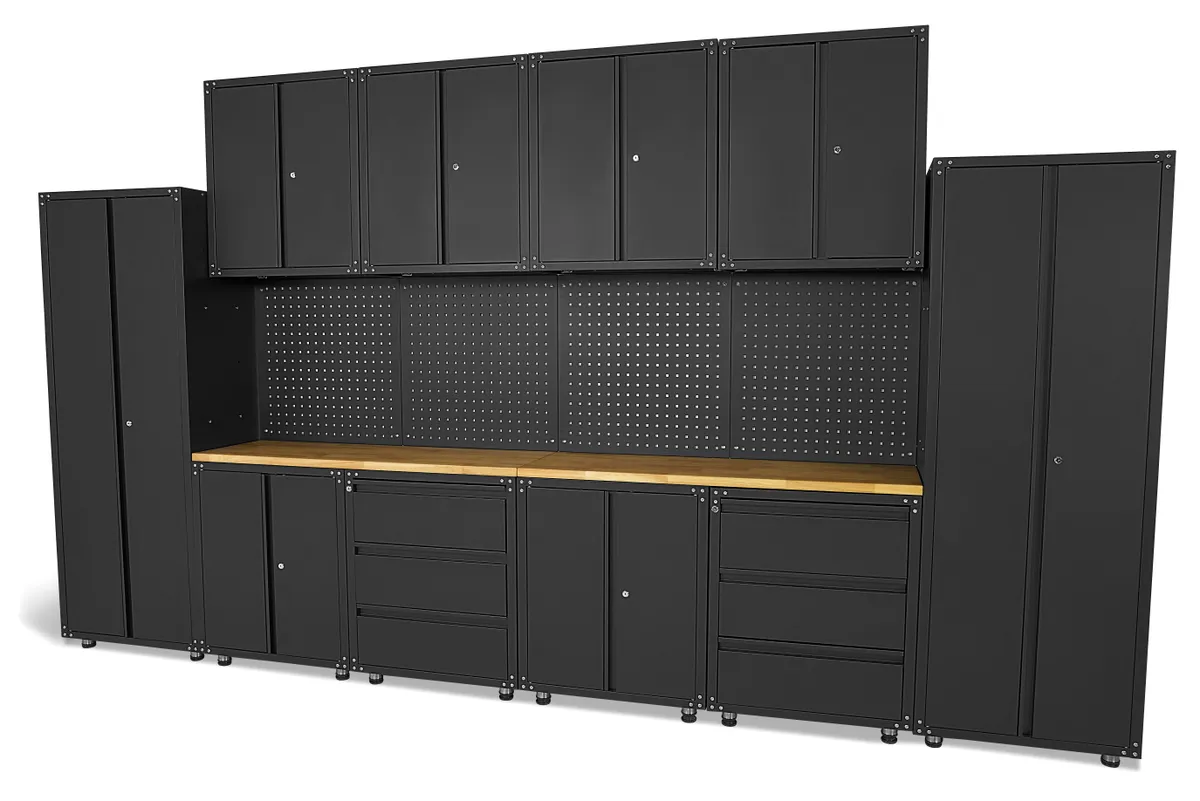 HBM Premium modulares Werkstattsystem, 16-teilig, mattschwarz