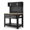 HBM Werkbank 114 cm mit 3 Schubladen, Schrankwand und Rückwand, schwarz