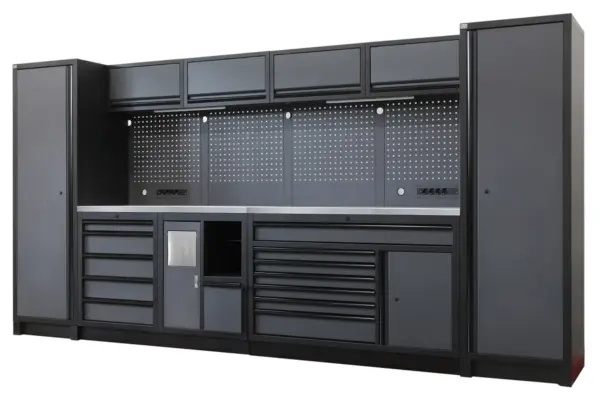 HBM modulares Werkstattsystem extra tief, 14-teilig, schwarz/grau