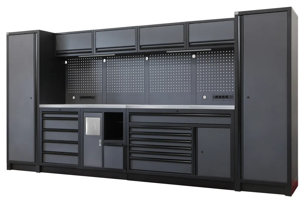 HBM modulares Werkstattsystem extra tief, 14-teilig, schwarz/grau