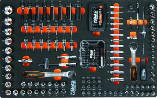 Beta C2400S 8 Schubladen XL Werkzeugwagen mit 398 Werkzeugen Easy Foam Inlay Orange – Bild 5