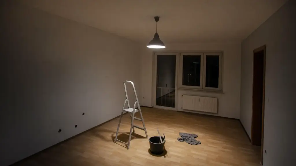 Raum mit nur einer Deckenleuchte in der Mitte, die Ecken bleiben deutlich dunkler