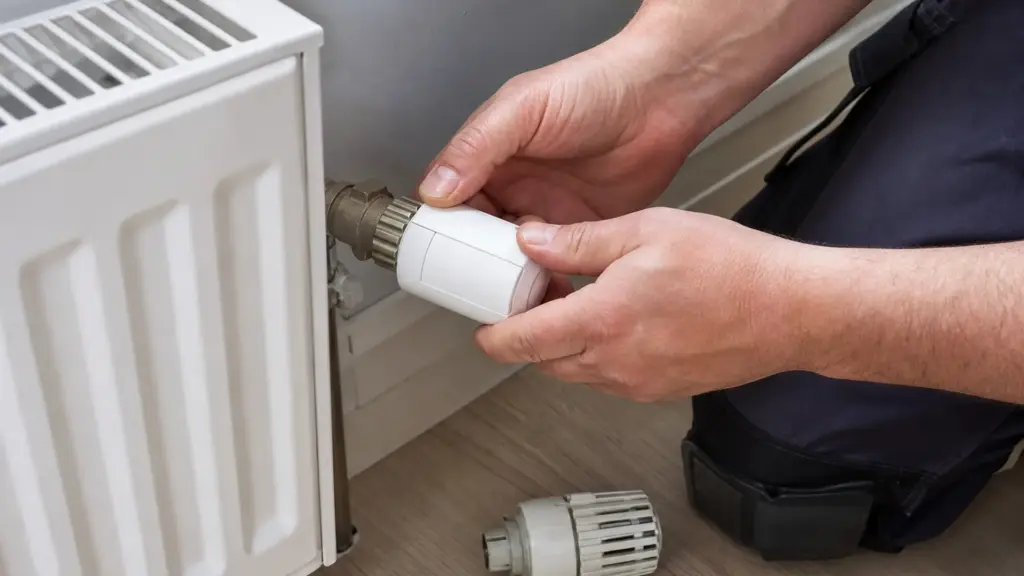 Funk-Heizkörperthermostat wird auf ein Heizkörperventil aufgeschraubt