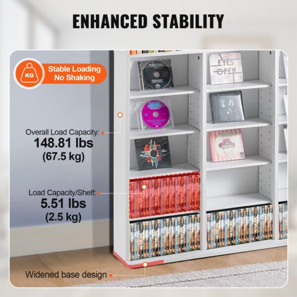 VEVOR Medienaufbewahrungsschrank, 9-lagiges DVD-Regal für bis zu 756 CDs, verstellbare CD-Regale mit 27 Fächern, schützt und organisiert Musik-, Film-, Videospiel- oder Erinnerungssammlungen, weiß – Bild 3