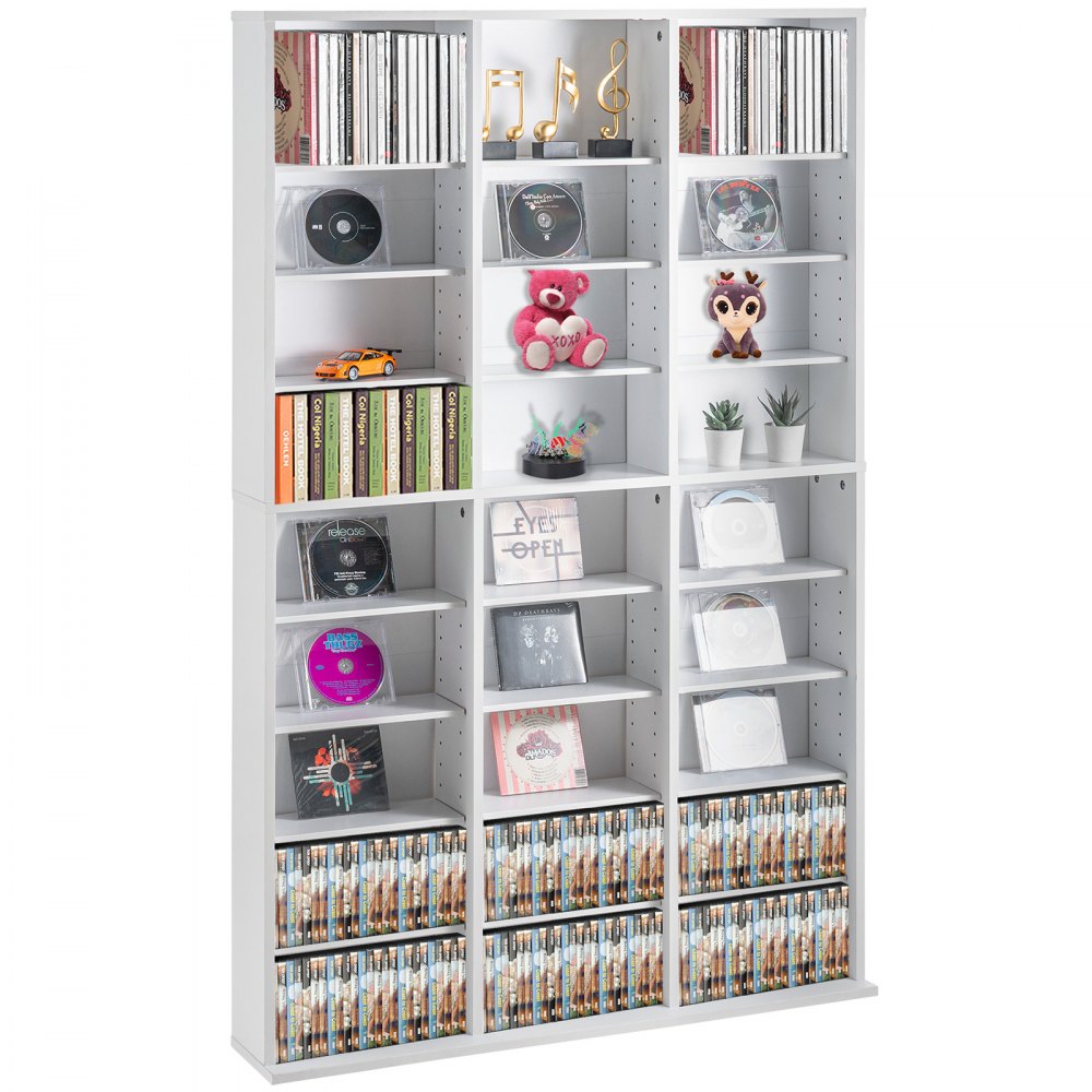 VEVOR Medienaufbewahrungsschrank, 9-lagiges DVD-Regal für bis zu 756 CDs, verstellbare CD-Regale mit 27 Fächern, schützt und organisiert Musik-, Film-, Videospiel- oder Erinnerungssammlungen, weiß