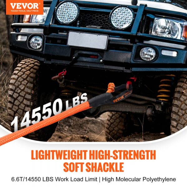 VEVOR Weiche synthetische Schäkel, 12,7 x 558,8 mm, 2 Stück Bergungs-Abschleppschäkelseil, 20T Bruchfestigkeit, Aufbewahrungstasche für UTV, ATV, LKW, Jeep, Geländefahrzeuge, Orange – Bild 2