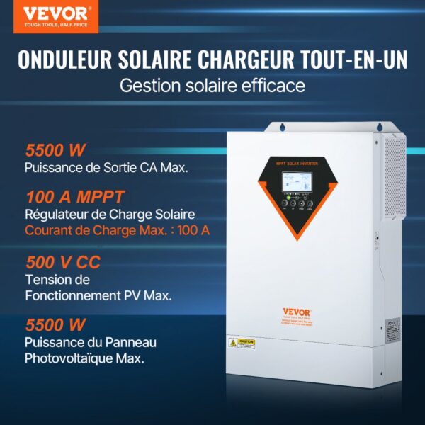 VEVOR 2 in 1 Hybrid-Solar-Wechselrichter 5500W Solar Inverter 11000VA Reiner Sinus MPPT LCD-Display 3 Lademodi (Solarladung, Netzladung, Hybridladung) & 4 Ausgangsmodi (UTL, SOL, SBU, SUB) – Bild 2