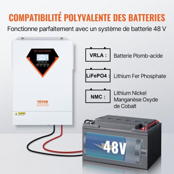 VEVOR 2 in 1 Hybrid-Solar-Wechselrichter 5500W Solar Inverter 11000VA Reiner Sinus MPPT LCD-Display 3 Lademodi (Solarladung, Netzladung, Hybridladung) & 4 Ausgangsmodi (UTL, SOL, SBU, SUB) – Bild 4
