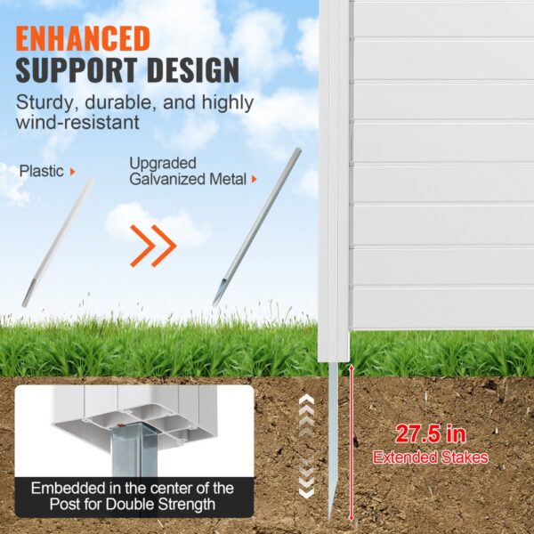 VEVOR 4xPaneele Gartenzaun 122x122cm Sichtschutzzaun PVC und verzinktes Blech-Erdspieß Windschutzzaun Metallpfähle bis 50cm Lamellenzaun Steckzaun Sichtschutz ideal für Pool-Ausrüstung Klimaanlagen – Bild 3