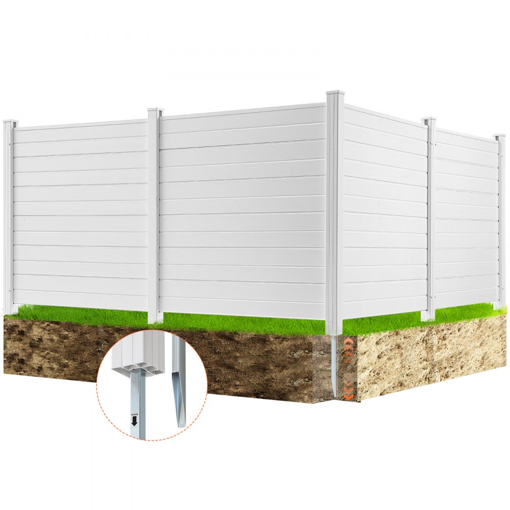 VEVOR 4xPaneele Gartenzaun 122x122cm Sichtschutzzaun PVC und verzinktes Blech-Erdspieß Windschutzzaun Metallpfähle bis 50cm Lamellenzaun Steckzaun Sichtschutz ideal für Pool-Ausrüstung Klimaanlagen