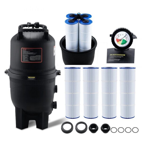 VEVOR Kartuschen-Poolfilter,620 x 560 x 1169 mm, Einbau-Poolfilter, oberirdisches Schwimmbad-Filtrationsfiltersystem mit Upgrade-Filter und auslaufsicher, für Whirlpools, Spa, aufblasbare Pools