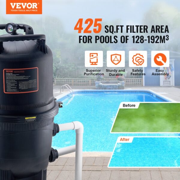 VEVOR Kartuschen-Poolfilter,620 x 560 x 1169 mm, Einbau-Poolfilter, oberirdisches Schwimmbad-Filtrationsfiltersystem mit Upgrade-Filter und auslaufsicher, für Whirlpools, Spa, aufblasbare Pools – Bild 2