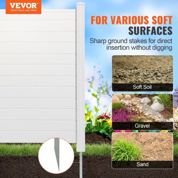 VEVOR 3xPaneele Gartenzaun 122x122cm Sichtschutzzaun PVC und verzinktes Blech-Erdspieß Windschutzzaun Metallpfähle bis 50cm Lamellenzaun Steckzaun Sichtschutz ideal für Pool-Ausrüstung Klimaanlagen – Bild 2
