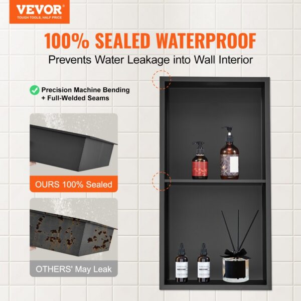VEVOR Wandnische 10x33,02x63,5cm Duschnische Edelstahl Nische Doppellagig 100 % Wasserdicht Nischeneinbau 0-40°C Betriebstemperatur 92°-Inneneckdesign Ideal für Badezimmer Schlafzimmer Arbeitszimmer – Bild 2
