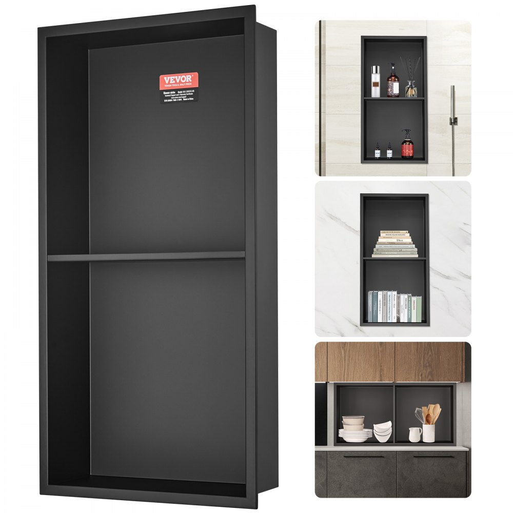 VEVOR Wandnische 10x33,02x63,5cm Duschnische Edelstahl Nische Doppellagig 100 % Wasserdicht Nischeneinbau 0-40°C Betriebstemperatur 92°-Inneneckdesign Ideal für Badezimmer Schlafzimmer Arbeitszimmer