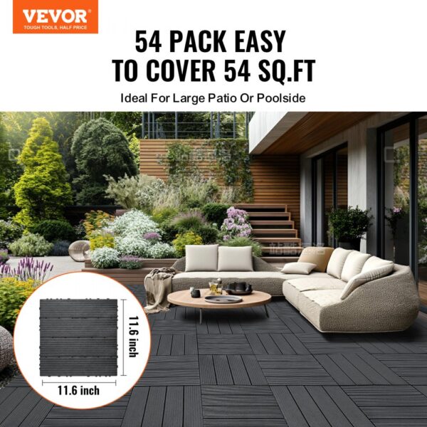 VEVOR Terrassenfliesen, 54er-Set, Balkonfliesen 295 x 295 mm, Klickfliesen, wasserdichter Kunststoff-Bodenbelag für den Außenbereich, Terrassenbodenbelag für Veranda, Pool, Balkon, Hinterhof, Dunkelgrau – Bild 2 VEVOR Terrassenfliesen, 54er-Set, Balkonfliesen 295 x 295 mm, Klickfliesen, wasserdichter Kunststoff-Bodenbelag für den Außenbereich, Terrassenbodenbelag für Veranda, Pool, Balkon, Hinterhof, Dunkelgrau – Bild 2
