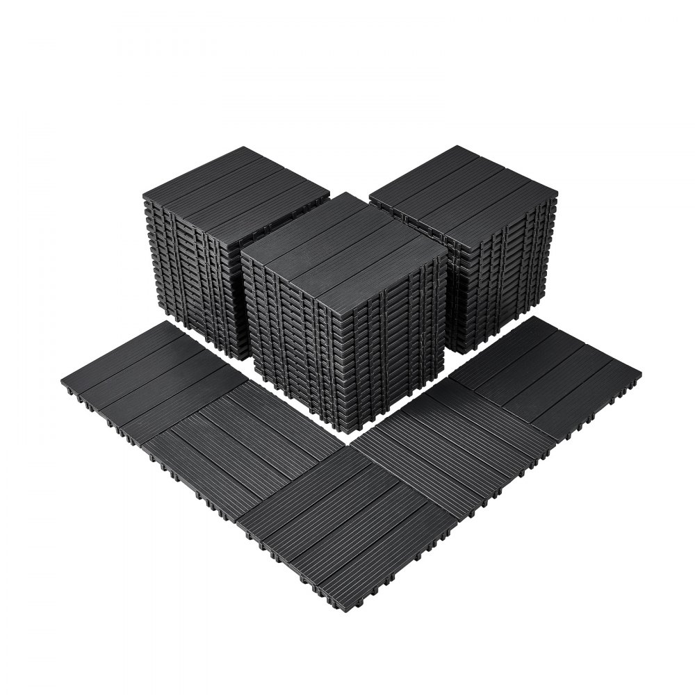 VEVOR Terrassenfliesen, 54er-Set, Balkonfliesen 295 x 295 mm, Klickfliesen, wasserdichter Kunststoff-Bodenbelag für den Außenbereich, Terrassenbodenbelag für Veranda, Pool, Balkon, Hinterhof, Dunkelgrau