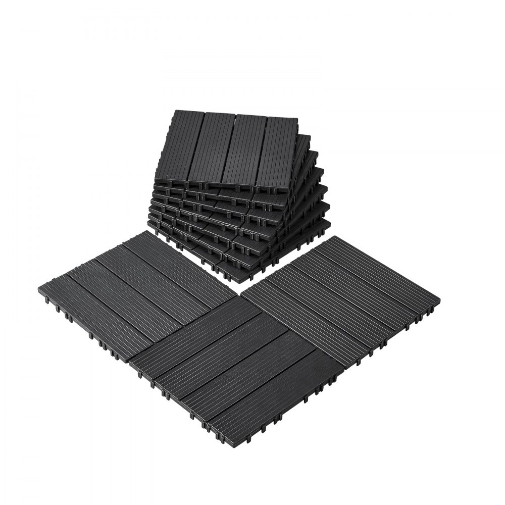 VEVOR Terrassenfliesen, 10er-Set, Balkonfliesen 30 x 30 cm, Klickfliesen, wasserdichter Kunststoff-Bodenbelag für den Außenbereich, Terrassenbodenbelag für Veranda, Pool, Balkon, Hinterhof, Dunkelgrau