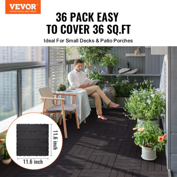 VEVOR Terrassenfliesen, 36er-Set, Balkonfliesen 30x30cm, Klickfliesen, wasserdichter Kunststoff-Bodenbelag für den Außenbereich, Terrassenbodenbelag für Veranda, Pool, Balkon, Hinterhof, Dunkelbraun – Bild 2 VEVOR Terrassenfliesen, 36er-Set, Balkonfliesen 30x30cm, Klickfliesen, wasserdichter Kunststoff-Bodenbelag für den Außenbereich, Terrassenbodenbelag für Veranda, Pool, Balkon, Hinterhof, Dunkelbraun – Bild 2