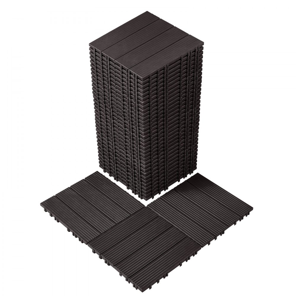 VEVOR Terrassenfliesen, 36er-Set, Balkonfliesen 30x30cm, Klickfliesen, wasserdichter Kunststoff-Bodenbelag für den Außenbereich, Terrassenbodenbelag für Veranda, Pool, Balkon, Hinterhof, Dunkelbraun