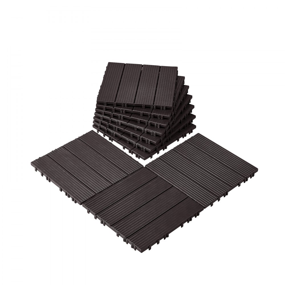 VEVOR Terrassenfliesen, 10er-Set, Balkonfliesen 30x30cm, Klickfliesen, wasserdichter Kunststoff-Bodenbelag für den Außenbereich, Terrassenbodenbelag für Veranda, Pool, Balkon, Hinterhof, Dunkelbraun