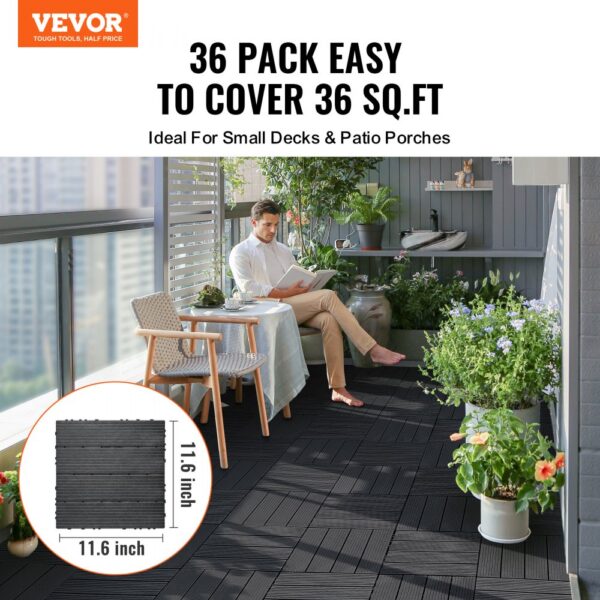 VEVOR Terrassenfliesen, 36er-Set, Balkonfliesen 30 x 30 cm, Klickfliesen, wasserdichter Kunststoff-Bodenbelag für den Außenbereich, Terrassenbodenbelag für Veranda, Pool, Balkon, Hinterhof, Dunkelgrau – Bild 2 VEVOR Terrassenfliesen, 36er-Set, Balkonfliesen 30 x 30 cm, Klickfliesen, wasserdichter Kunststoff-Bodenbelag für den Außenbereich, Terrassenbodenbelag für Veranda, Pool, Balkon, Hinterhof, Dunkelgrau – Bild 2