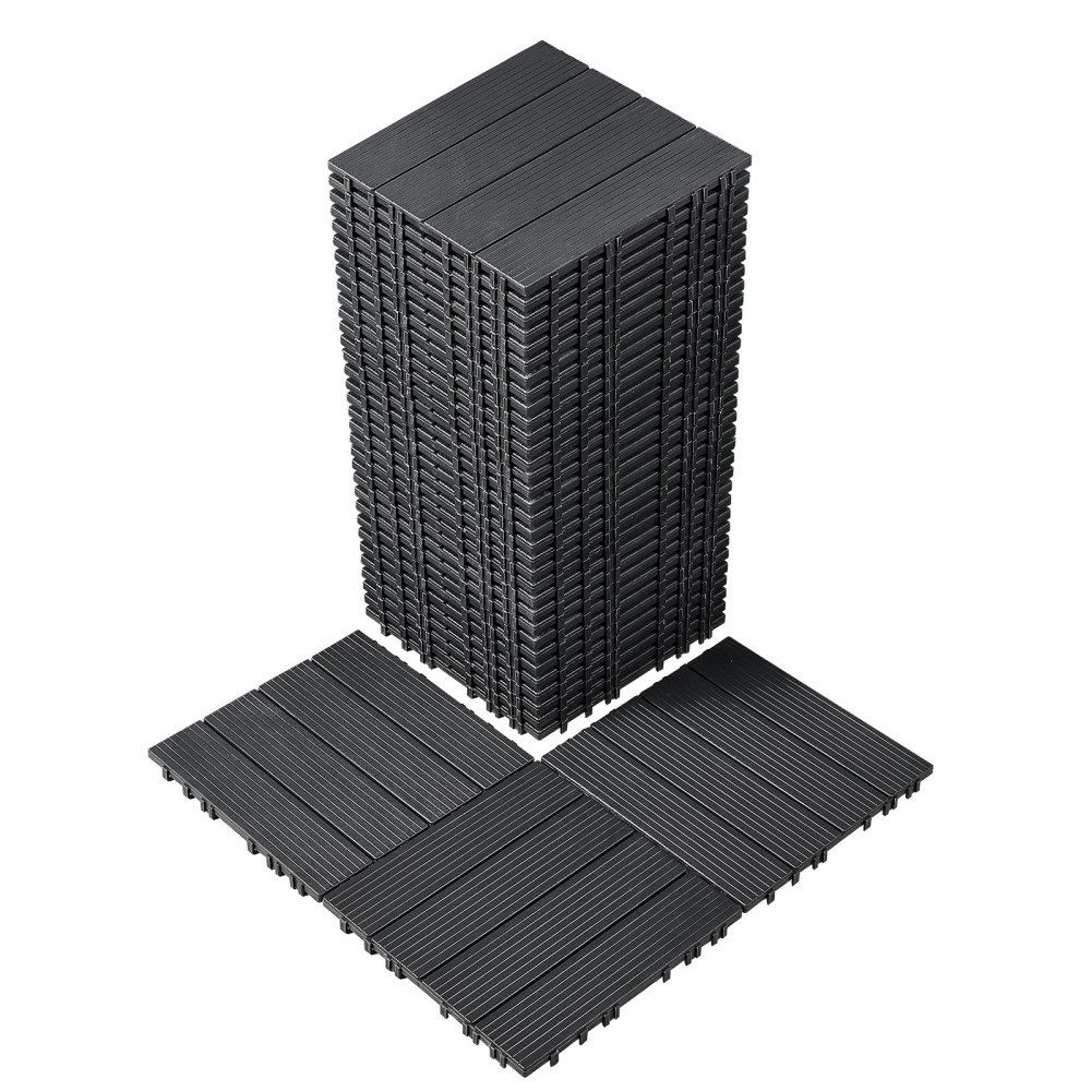 VEVOR Terrassenfliesen, 36er-Set, Balkonfliesen 30 x 30 cm, Klickfliesen, wasserdichter Kunststoff-Bodenbelag für den Außenbereich, Terrassenbodenbelag für Veranda, Pool, Balkon, Hinterhof, Dunkelgrau