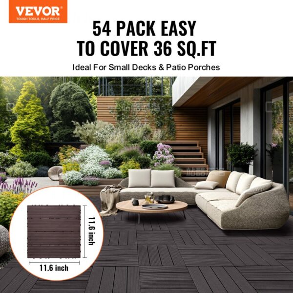 VEVOR Terrassenfliesen, 54er-Set, Balkonfliesen 295x295 mm, Klickfliesen, Kunststoff-Bodenbelag für den Außenbereich, Terrassenbodenbelag für Veranda, Pool, Balkon, Hinterhof, Dunkelbraun – Bild 2 VEVOR Terrassenfliesen, 54er-Set, Balkonfliesen 295x295 mm, Klickfliesen, Kunststoff-Bodenbelag für den Außenbereich, Terrassenbodenbelag für Veranda, Pool, Balkon, Hinterhof, Dunkelbraun – Bild 2