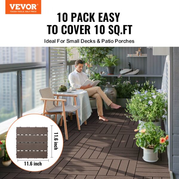 VEVOR Terrassenfliesen, 10er-Set, Balkonfliesen 295 x 295 mm, Klickfliesen, wasserdichter Kunststoff-Bodenbelag für den Außenbereich, Terrassenbodenbelag für Veranda, Pool, Balkon, Dunkelbraun – Bild 2 VEVOR Terrassenfliesen, 10er-Set, Balkonfliesen 295 x 295 mm, Klickfliesen, wasserdichter Kunststoff-Bodenbelag für den Außenbereich, Terrassenbodenbelag für Veranda, Pool, Balkon, Dunkelbraun – Bild 2