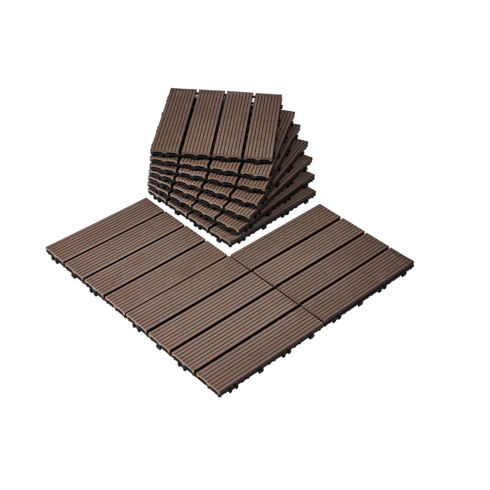 VEVOR Terrassenfliesen, 27er-Set, Balkonfliesen 295 x 295 mm, Klickfliesen, wasserdichter Kunststoff-Bodenbelag für den Außenbereich, Terrassenbodenbelag für Veranda, Pool, Balkon, Dunkelbraun