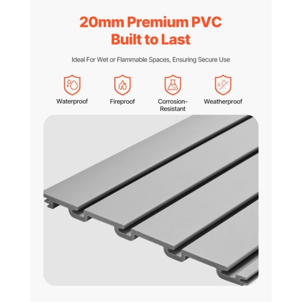 VEVOR Werkzeugwand 1230x1235x20mm, PVC-Garagen-Lamellenwand, grauer Wand-Organizer 136 kg pro Platte, Lamellenwandpaneel mit Kupplungsstruktur & DIY-Zuschnitt, geeignet für Lagerung & Präsentation – Bild 3