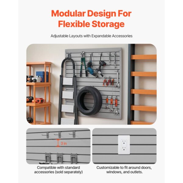 VEVOR Werkzeugwand 1230x1235x20mm, PVC-Garagen-Lamellenwand, grauer Wand-Organizer 136 kg pro Platte, Lamellenwandpaneel mit Kupplungsstruktur & DIY-Zuschnitt, geeignet für Lagerung & Präsentation – Bild 4