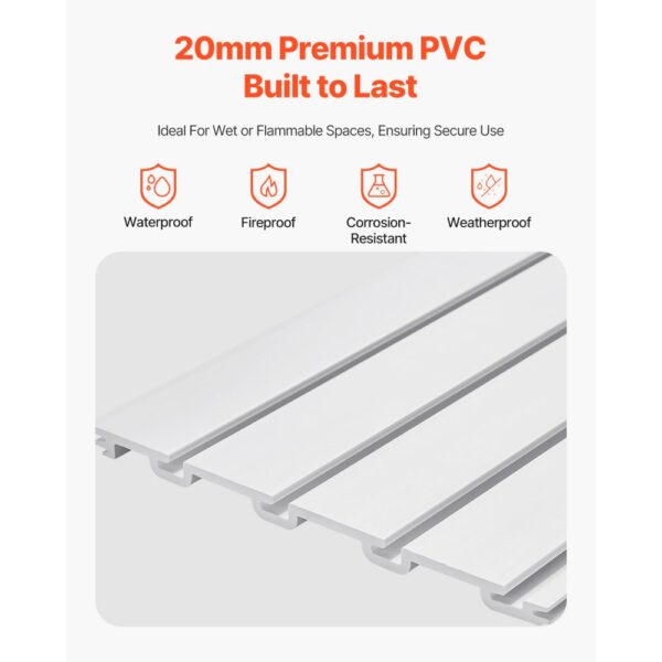 VEVOR Werkzeugwand 1225x2450x20mm, PVC-Garagen-Lamellenwand mit Zubehör, 136 kg, weißer Wandorganizer, Lamellenwandpaneel mit Verbindungsstruktur & DIY-Zuschnitt, geeignet für Lagerung & Präsentation – Bild 3