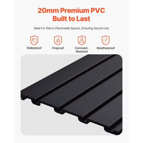 VEVOR Werkzeugwand 1230x1235x20 mm, PVC-Garagen-Lamellenwand, 136 kg pro Platte, schwarzer Wandorganizer, Lamellenwandpaneel mit Kupplungsstruktur & DIY-Zuschnitt, geeignet für Lagerung & Präsentation – Bild 3