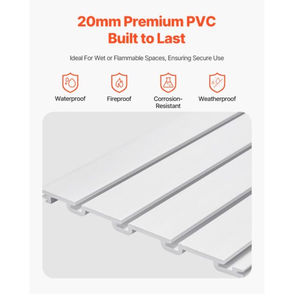 VEVOR Werkzeugwand 1230x1235x20mm, PVC-Garagen-Lamellenwand, weißer Wandorganizer, 136kg pro Platte, Lamellenwandpaneel mit Kupplungsstruktur & DIY-Zuschnitt, geeignet für Lagerung & Präsentation – Bild 3