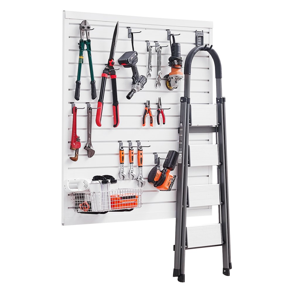 VEVOR Werkzeugwand 1230x1235x20mm, PVC-Garagen-Lamellenwand, weißer Wandorganizer, 136kg pro Platte, Lamellenwandpaneel mit Kupplungsstruktur & DIY-Zuschnitt, geeignet für Lagerung & Präsentation