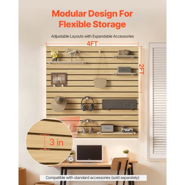 VEVOR Werkzeugwand 1220x1220x18mm, MDF-Garagen-Lamellenwand mit modularem Design, Wandhalter, 11,3 kg Lamellenwandpaneel mit Kupplungsstruktur & DIY-Zuschnitt, geeignet für Lagerung & Präsentation – Bild 4