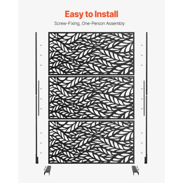 VEVOR Paravent, 120x50,8x183 cm, Sichtschutzwände & -paneele für den Außenbereich, freistehende Trennwand mit Ständer, dekorativer Raumteiler für Balkon, Terrasse, Innenbereich, Schwarz – Bild 5