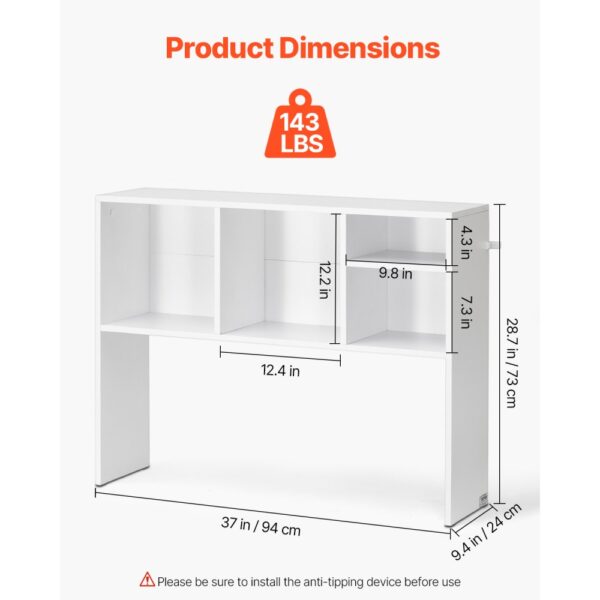 VEVOR Schreibtisch Bücherregal 1-stufiger Organizer (94 x 24 x 73 cm) Tischregale Schreibtisch Organizer Ausstellungsregal aus Spanplatten mit rutschfesten Füßen, für Büro Wohnheim, Weiß – Bild 3