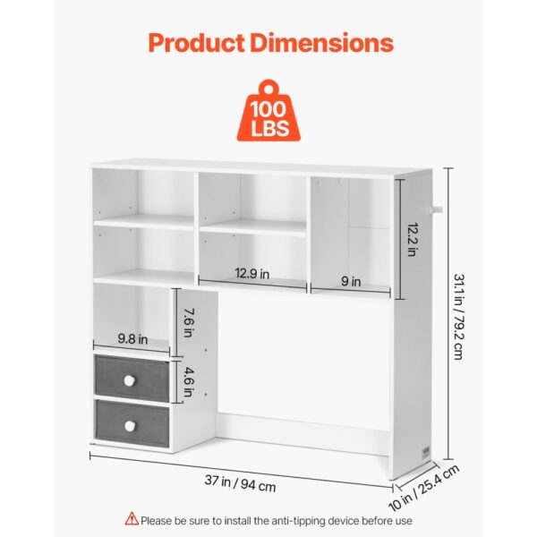 VEVOR Schreibtisch Bücherregal 3-stufiger Organizer (94 x 25,4 x 79,2 cm) Tischregale Organizer Ausstellungsregal aus Spanplatte + Melaminpapier, Regal mit rutschfesten Füßen, für Büro Weiß – Bild 3