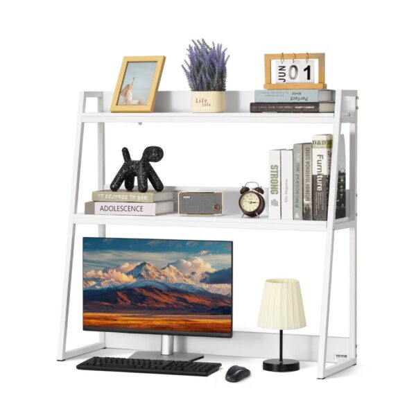 VEVOR Schreibtisch Bücherregal 2-stufiger Organizer (95 x 32 x 90 cm) Tischregale Organizer Ausstellungsregal aus Spanplatten + Melaminpapier + Q195A, Regal mit rutschfesten Füßen, Büro Weiß